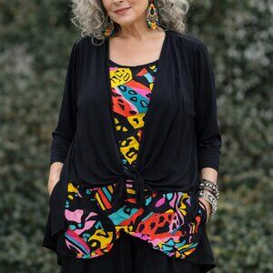 Eva Varro Tunic Top Abstract Print Colorful Art-to-Wear Tie Front size 1X Artsy